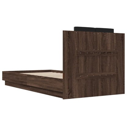 Bed Frame with LED without Mattress Brown Oak 75x190 cm Small Single