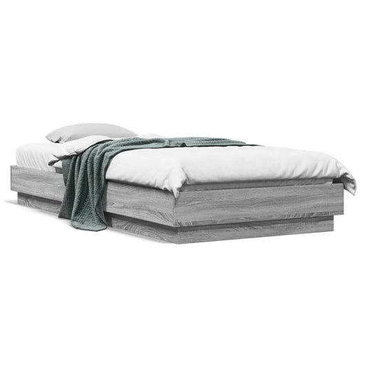 Bed Frame without Mattress with LED Grey Sonoma 100x200 cm