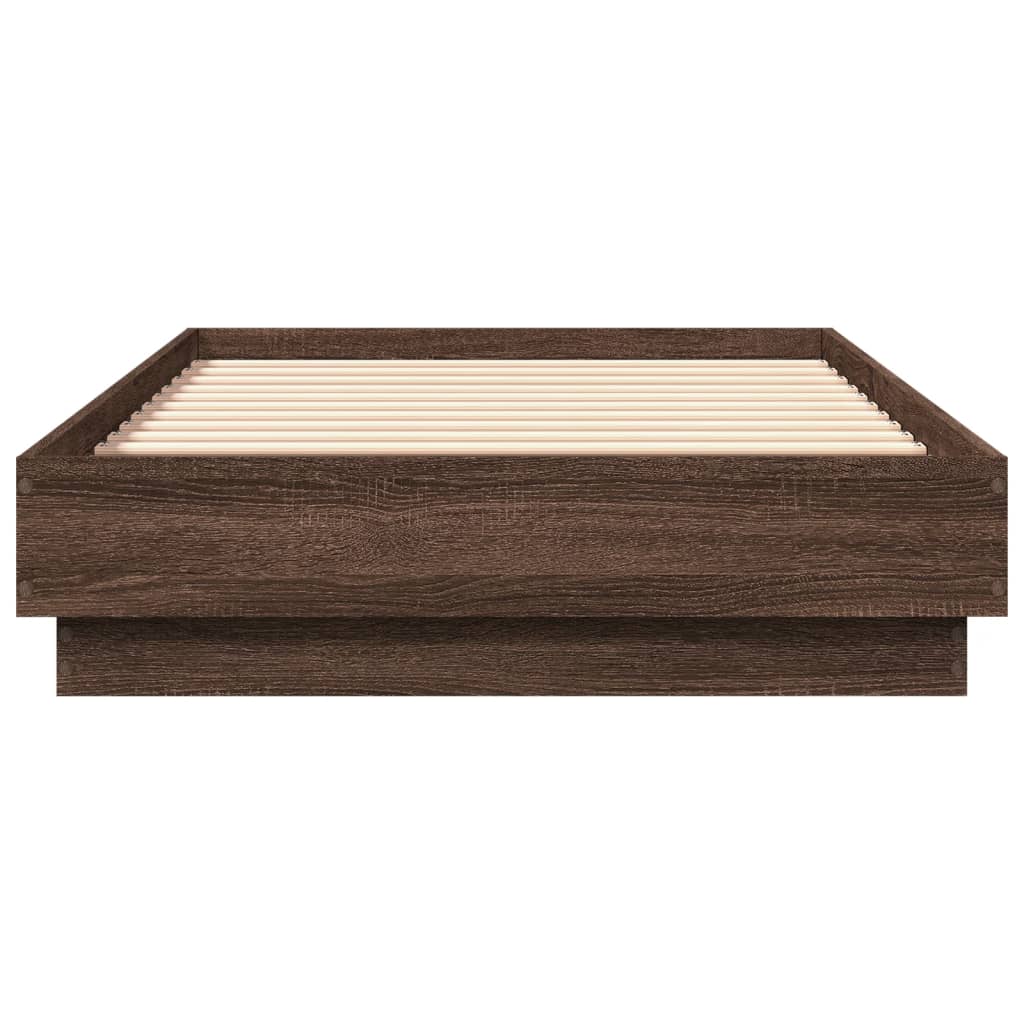 Bed Frame without Mattress with LED Lights Brown Oak 90x190 cm Single