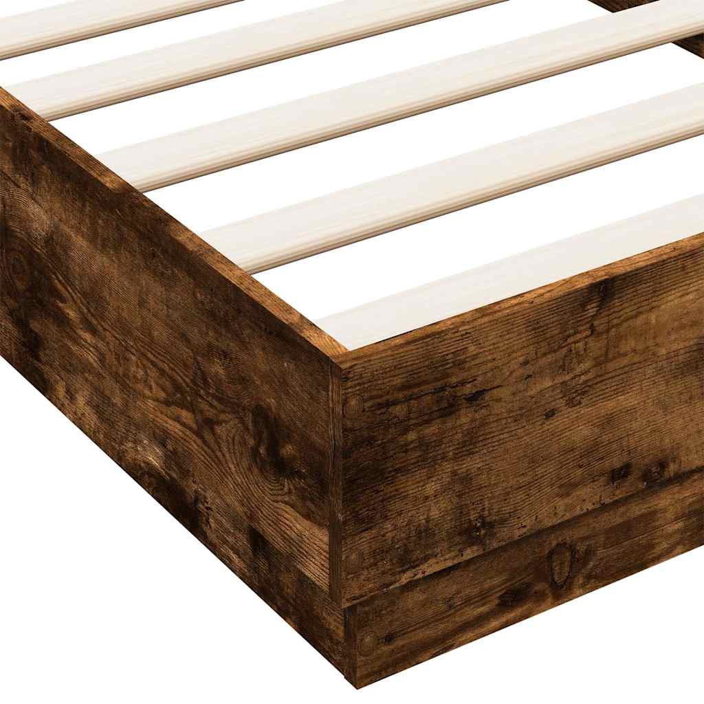 Bed Frame without Mattress with LED Lights Smoked Oak 75x190 cm