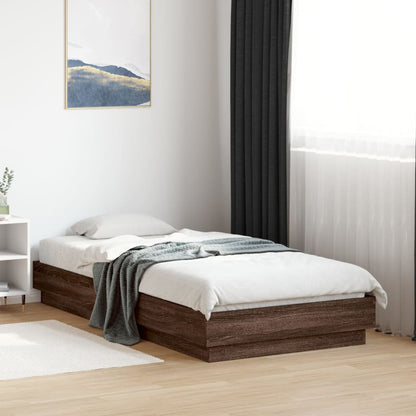 Bed Frame without Mattress with LED Lights Brown Oak 75x190 cm Small Single