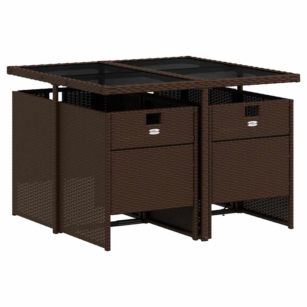 5 Piece Garden Dining Set with Cushions Brown Poly Rattan