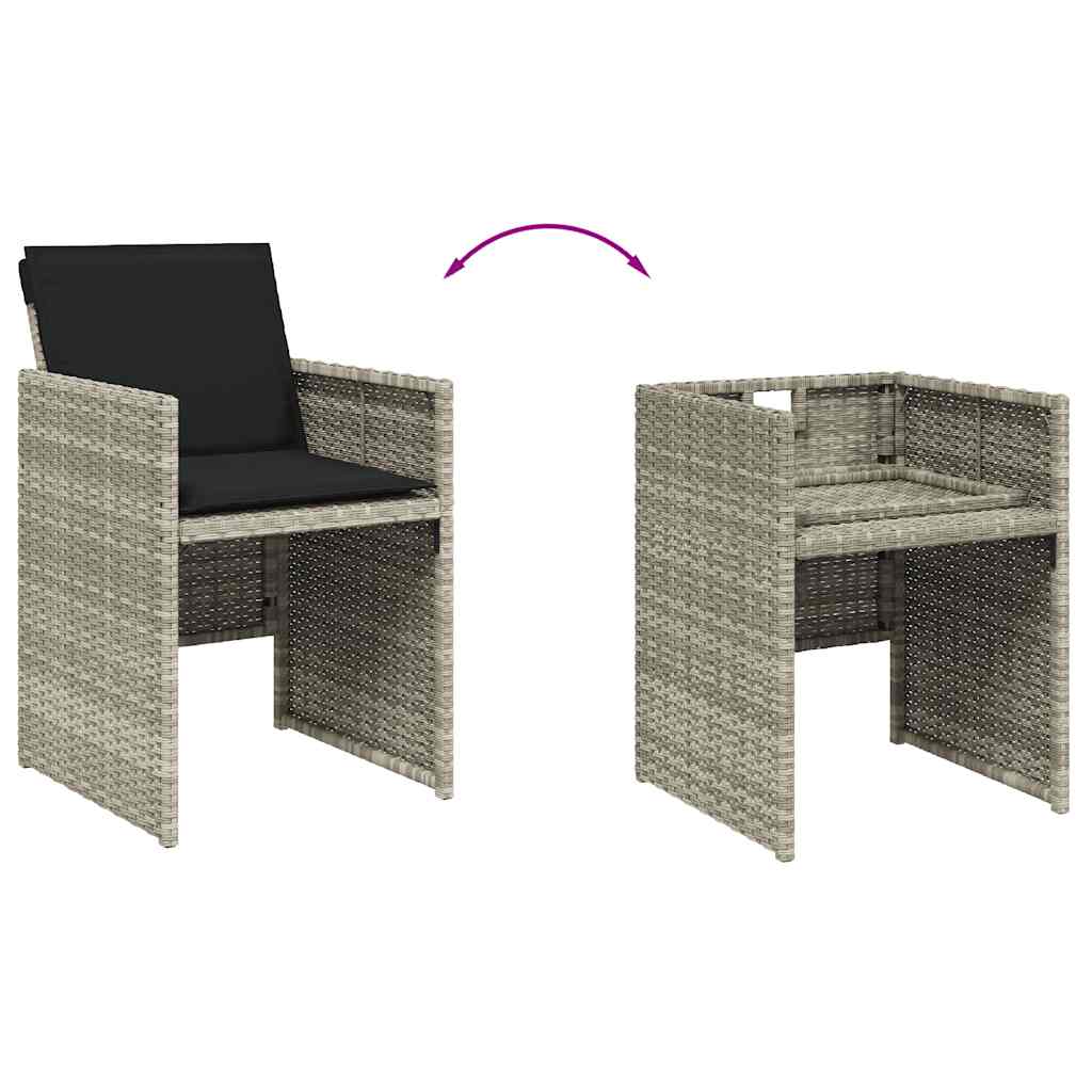 5 Piece Garden Dining Set with Cushions Light Grey Poly Rattan