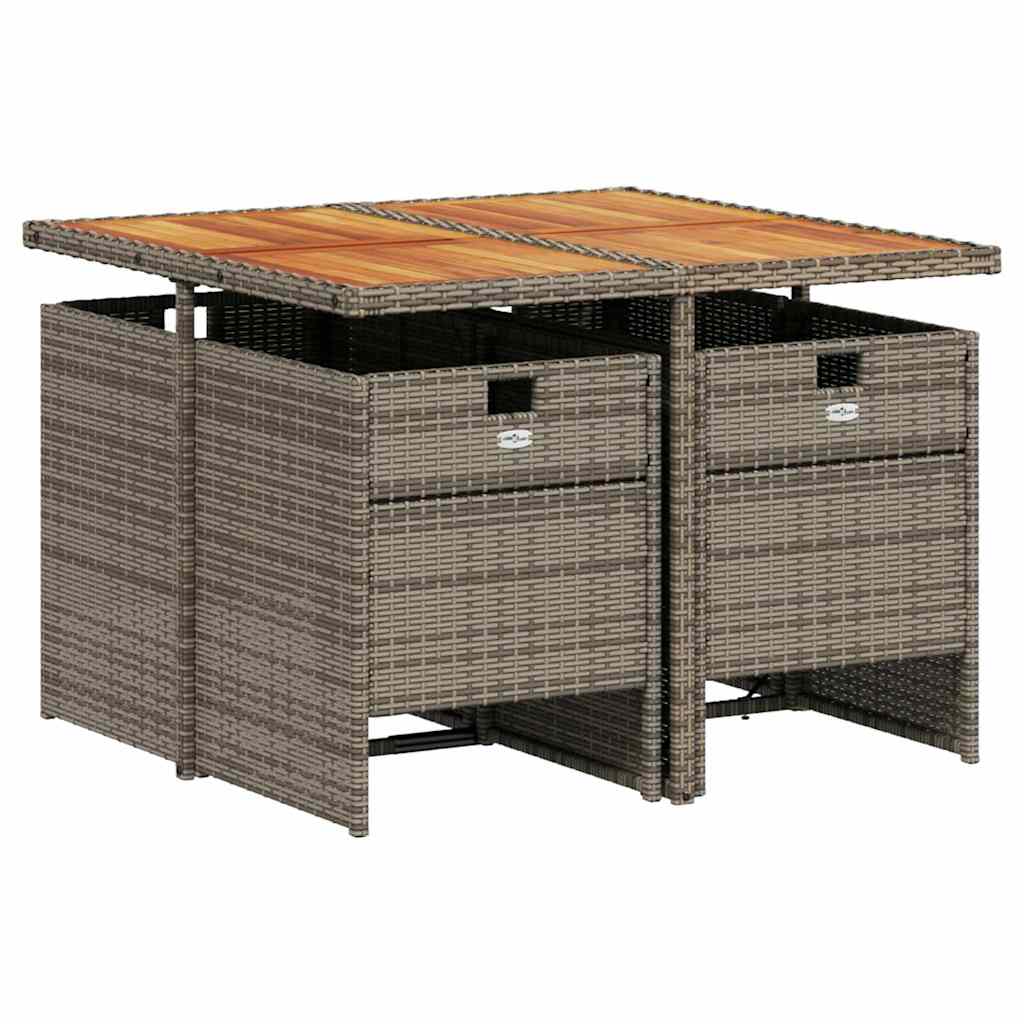 5 Piece Garden Dining Set with Cushions Grey Poly Rattan