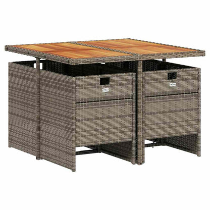 5 Piece Garden Dining Set with Cushions Grey Poly Rattan