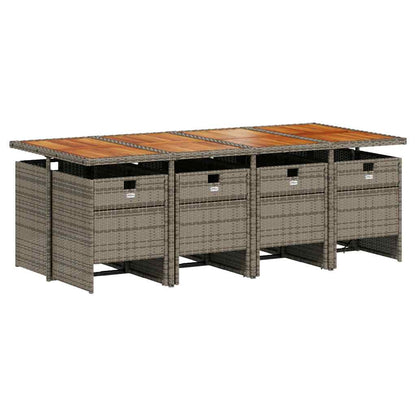 9 Piece Garden Dining Set with Cushions Grey Poly Rattan