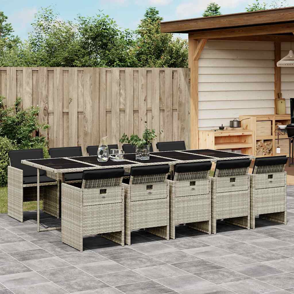 11 Piece Garden Dining Set with Cushions Light Grey Poly Rattan