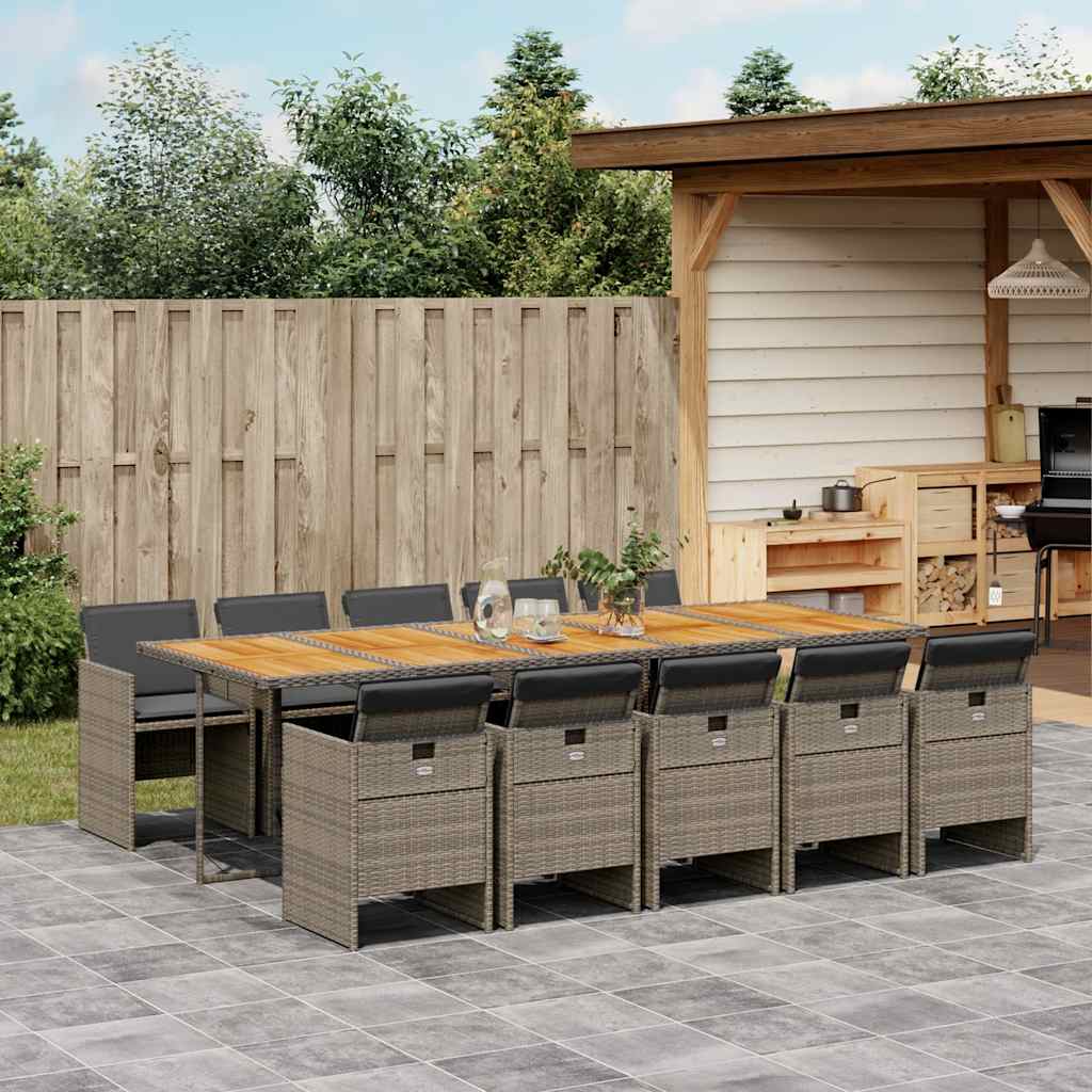 11 Piece Garden Dining Set with Cushions Grey Poly Rattan