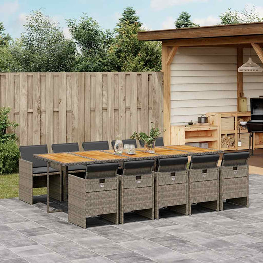 11 Piece Garden Dining Set with Cushions Grey Poly Rattan