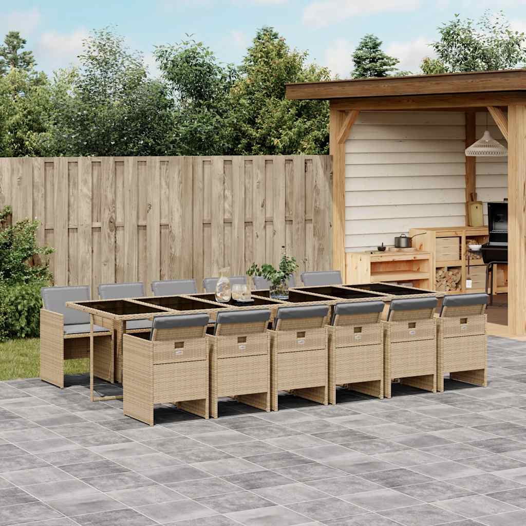 13 Piece Garden Dining Set with Cushions Mix Beige Poly Rattan