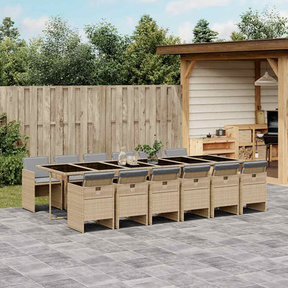 13 Piece Garden Dining Set with Cushions Mix Beige Poly Rattan