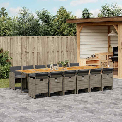 13 Piece Garden Dining Set with Cushions Grey Poly Rattan