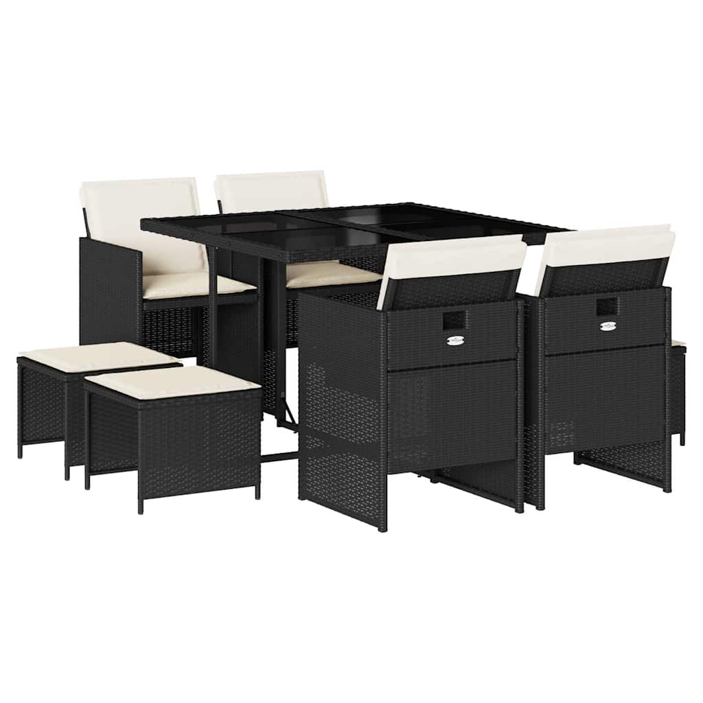 Garden Dining Set | Black | Poly Rattan | Large | Foldable