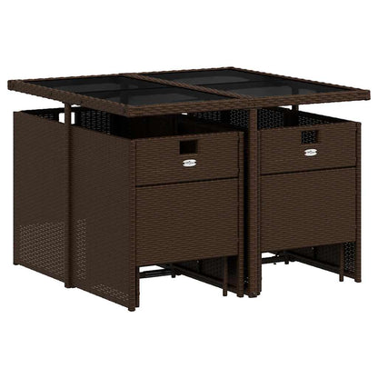 9 Piece Garden Dining Set with Cushions Brown Poly Rattan