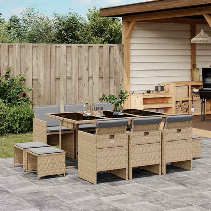 11 Piece Garden Dining Set with Cushions Mix Beige Poly Rattan