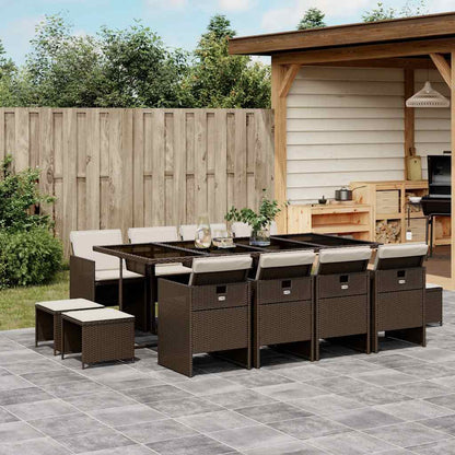 13 Piece Garden Dining Set with Cushions Brown Poly Rattan