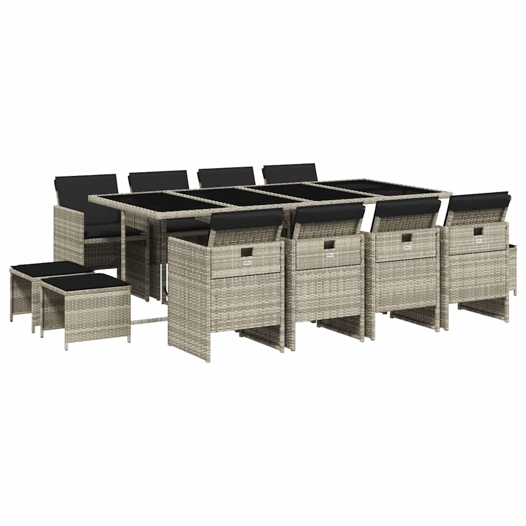 Garden Dining Set | Light grey | PE rattan | 12-seater | Foldable