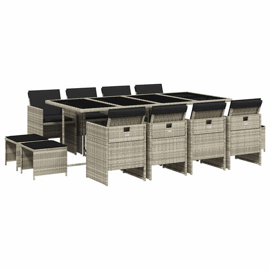 Garden Dining Set | Light grey | PE rattan | 12-seater | Foldable
