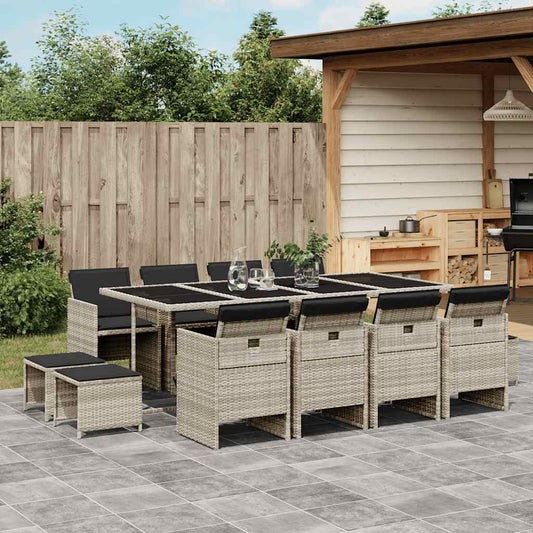 Garden Dining Set | Light grey | PE rattan | 12-seater | Foldable