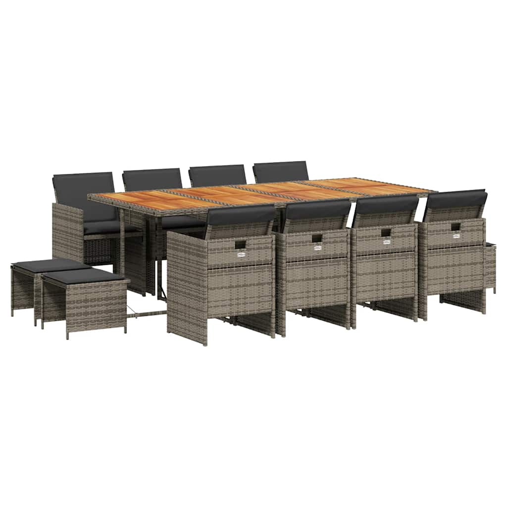 13 Piece Garden Dining Set with Cushions Grey Poly Rattan