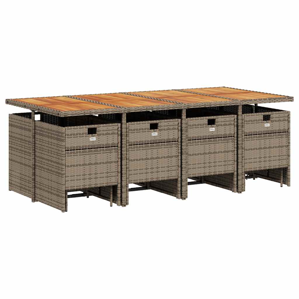 13 Piece Garden Dining Set with Cushions Grey Poly Rattan