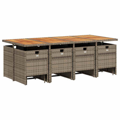 13 Piece Garden Dining Set with Cushions Grey Poly Rattan