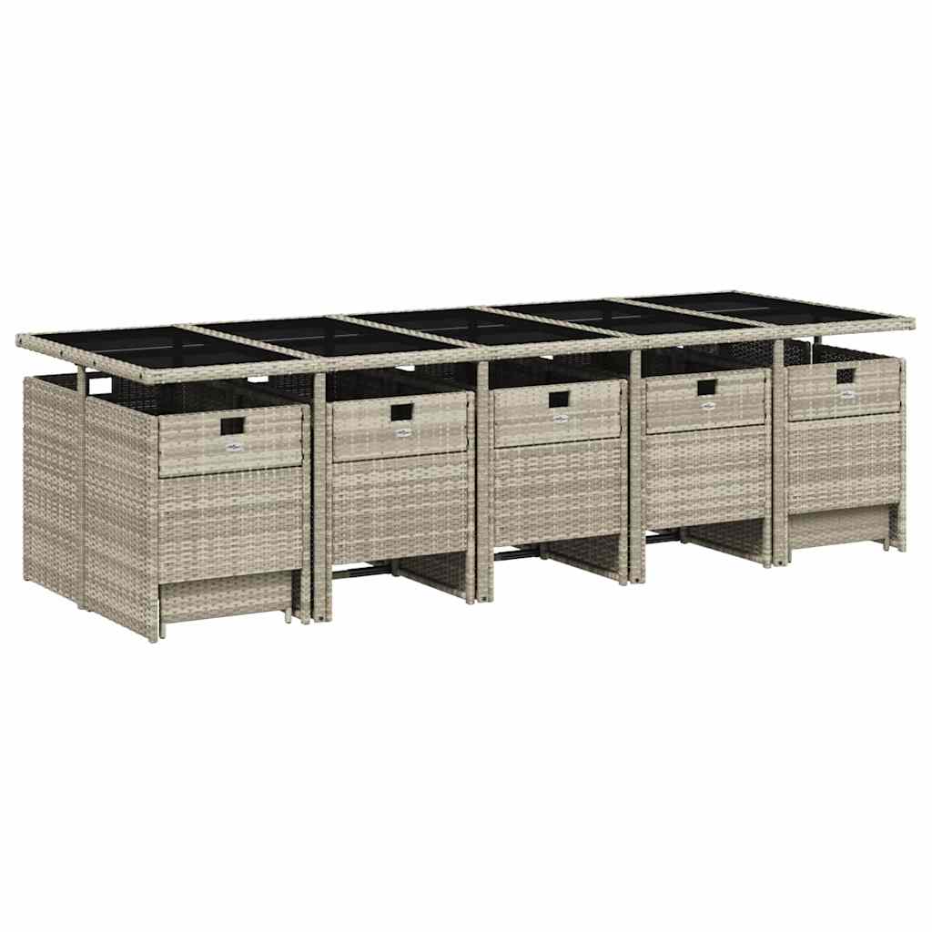 15 Piece Garden Dining Set with Cushions Light Grey Poly Rattan