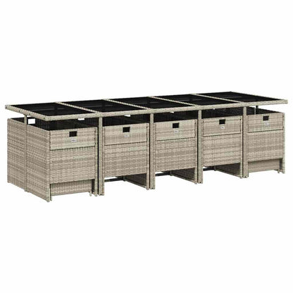 15 Piece Garden Dining Set with Cushions Light Grey Poly Rattan