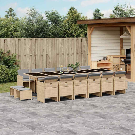 17 Piece Garden Dining Set with Cushions Mix Beige Poly Rattan