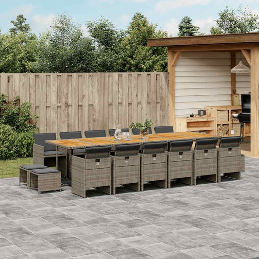17 Piece Garden Dining Set with Cushions Grey Poly Rattan