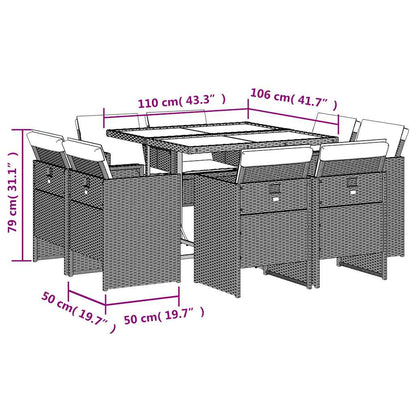9 Piece Garden Dining Set with Cushions Light Grey Poly Rattan