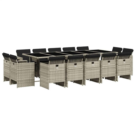 15 Piece Garden Dining Set with Cushions Light Grey Poly Rattan