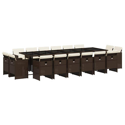 17 Piece Garden Dining Set with Cushions Brown Poly Rattan