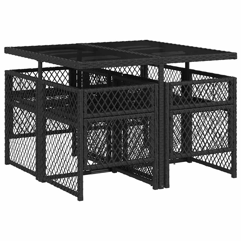 5 Piece Garden Dining Set with Cushions Black Poly Rattan