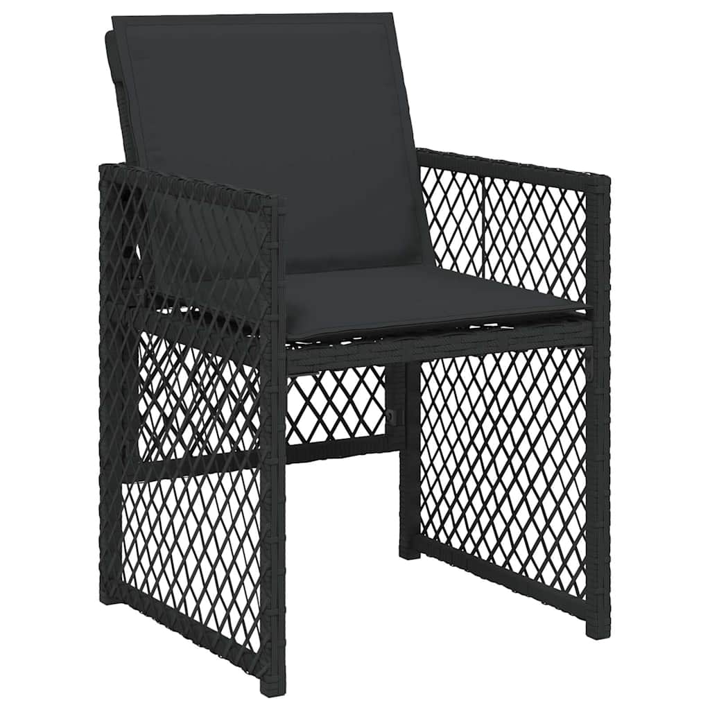 5 Piece Garden Dining Set with Cushions Black Poly Rattan