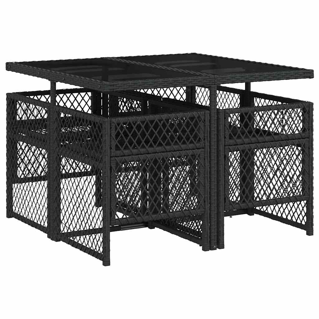 5 Piece Garden Dining Set with Cushions Black Poly Rattan
