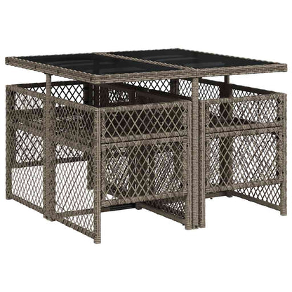 5 Piece Garden Dining Set with Cushions Grey Poly Rattan
