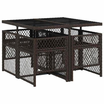 5 Piece Garden Dining Set with Cushions Brown Poly Rattan