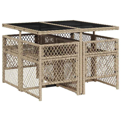 5 Piece Garden Dining Set with Cushions Beige Poly Rattan