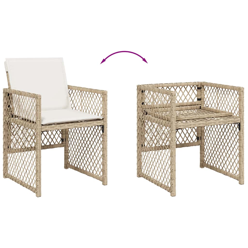 5 Piece Garden Dining Set with Cushions Beige Poly Rattan