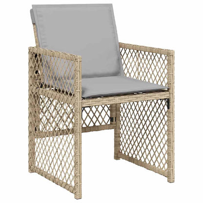 5 Piece Garden Dining Set with Cushions Beige Poly Rattan
