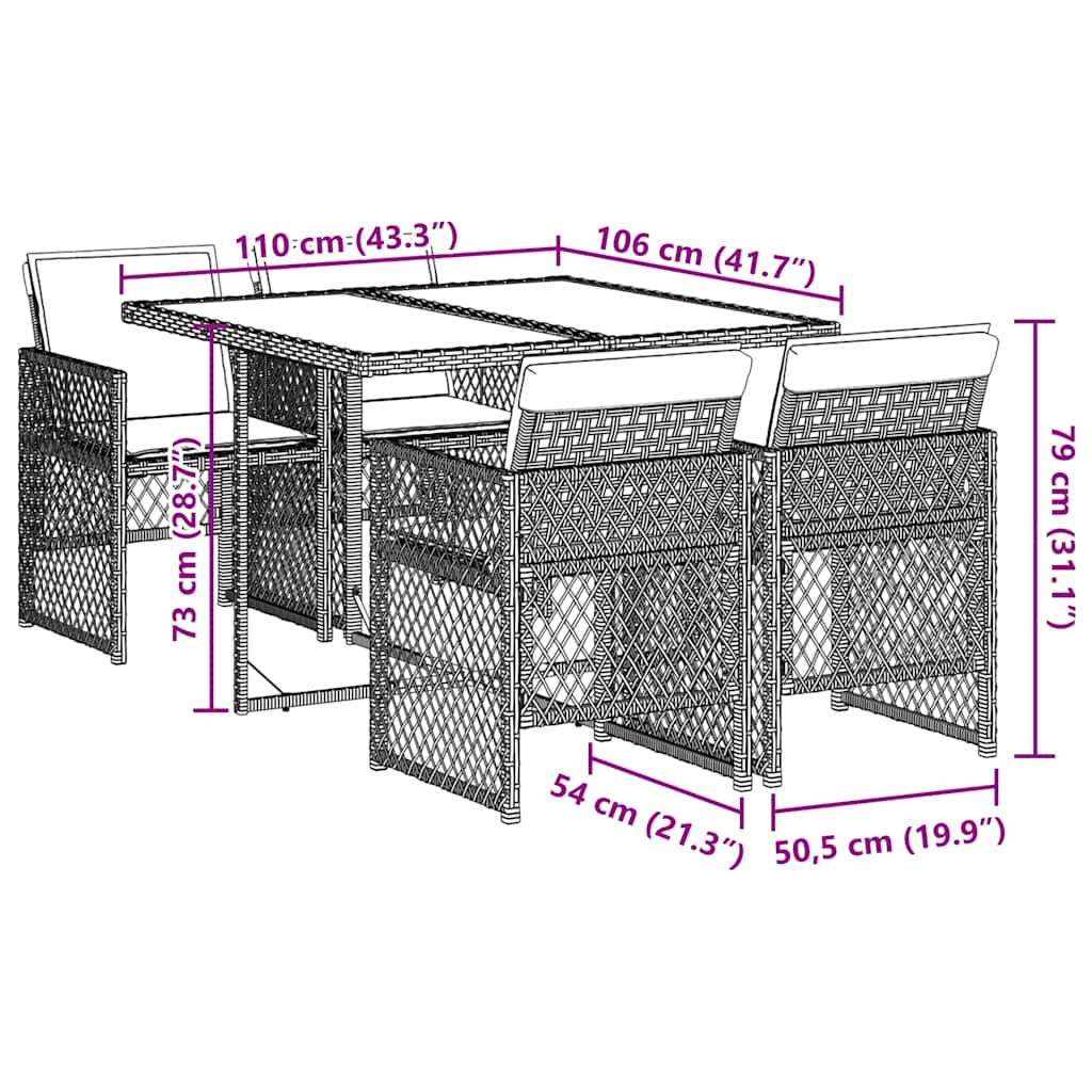 5 Piece Garden Dining Set with Cushions Beige Poly Rattan