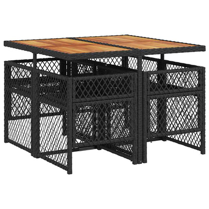 5 Piece Garden Dining Set with Cushions Black Poly Rattan