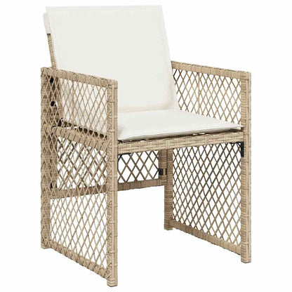5 Piece Garden Dining Set with Cushions Beige Poly Rattan