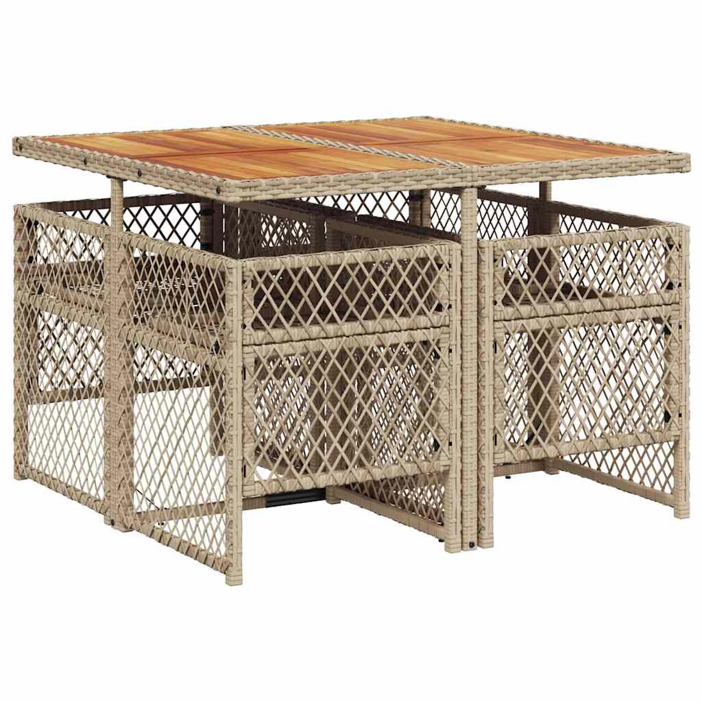 5 Piece Garden Dining Set with Cushions Beige Poly Rattan