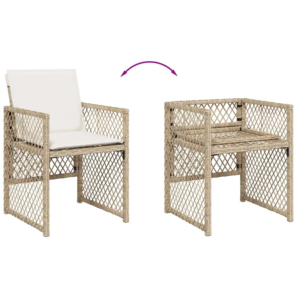 5 Piece Garden Dining Set with Cushions Beige Poly Rattan