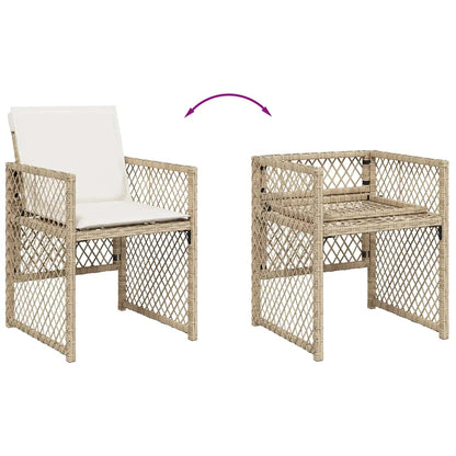 5 Piece Garden Dining Set with Cushions Beige Poly Rattan