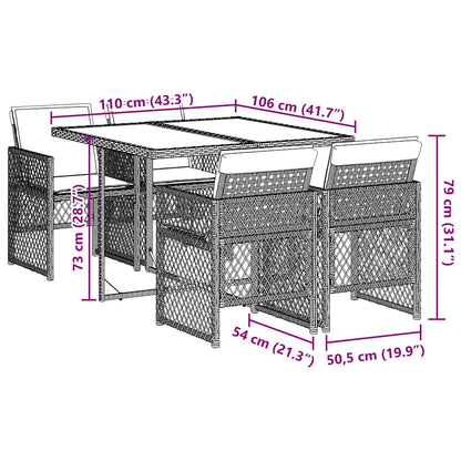 5 Piece Garden Dining Set with Cushions Beige Poly Rattan