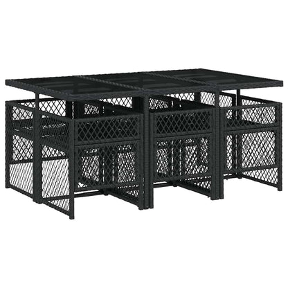 7 Piece Garden Dining Set with Cushions Black Poly Rattan
