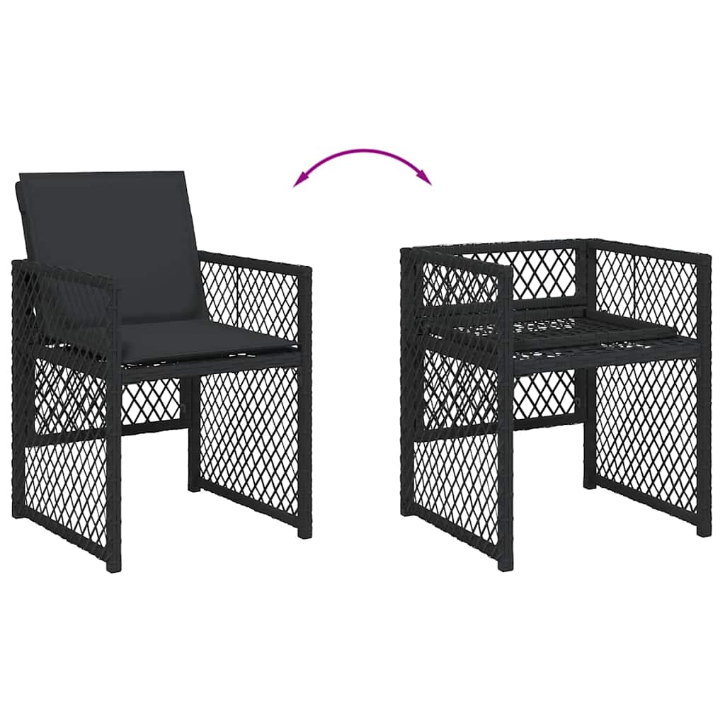 7 Piece Garden Dining Set with Cushions Black Poly Rattan